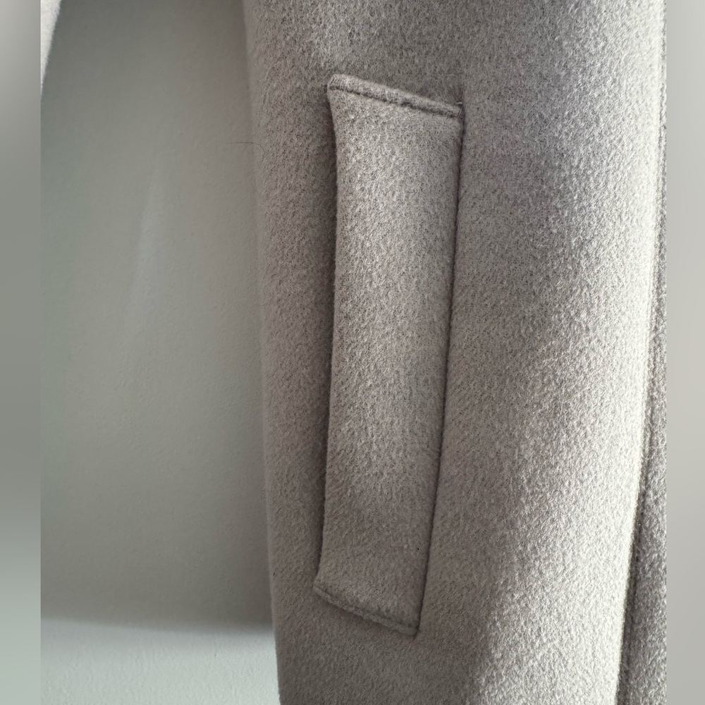 Wool Peacoat Double Breasted Taupe Gray Minimalist Coat – Tahari - Picture 7 of 10